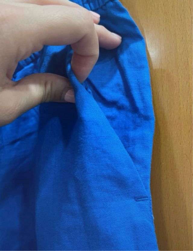 Pantalón lino azul Mango Talla 1XL