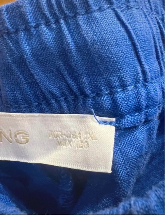 Pantalón lino azul Mango Talla 1XL