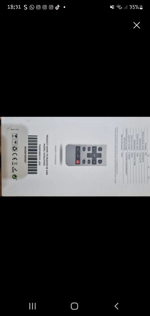 EVOLUTION FILTRADOR DE AIRE Mando a Distancia