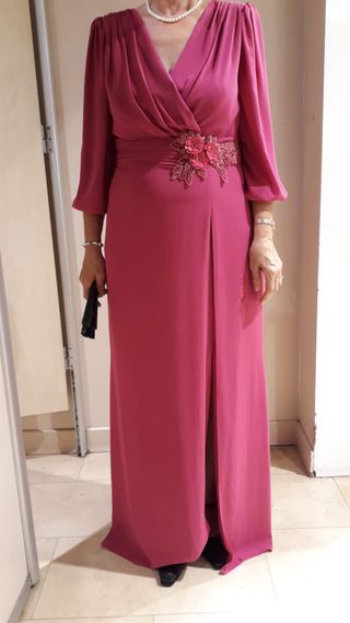 Vestido fiesta Sonia Peña rosa con tocado a juego