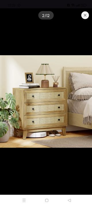 Mueble Cajonera Salón Madera y Ratán