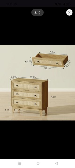 Mueble Cajonera Salón Madera y Ratán