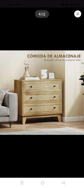 Mueble Cajonera Salón Madera y Ratán