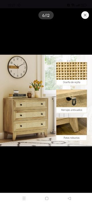 Mueble Cajonera Salón Madera y Ratán