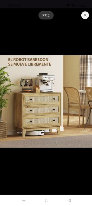 Mueble Cajonera Salón Madera y Ratán