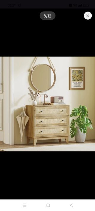 Mueble Cajonera Salón Madera y Ratán