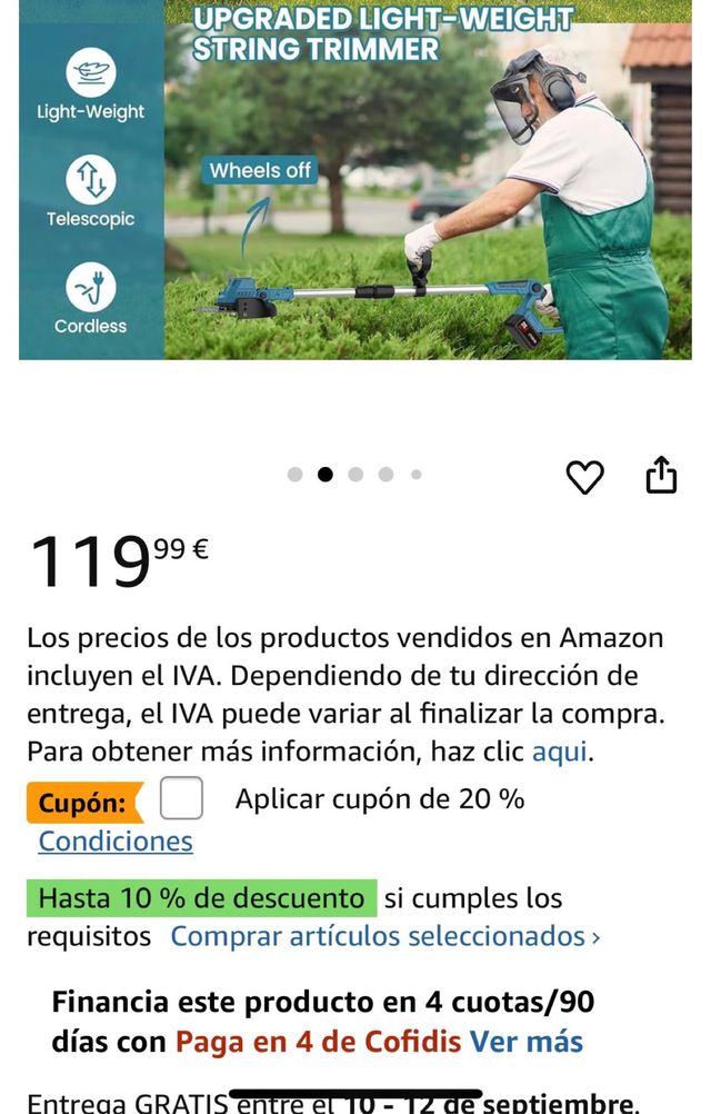 Desbrozadora Cortacésped con 2 Baterías NUEVA
