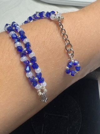 Braccialetto perline vetro blu e bianche