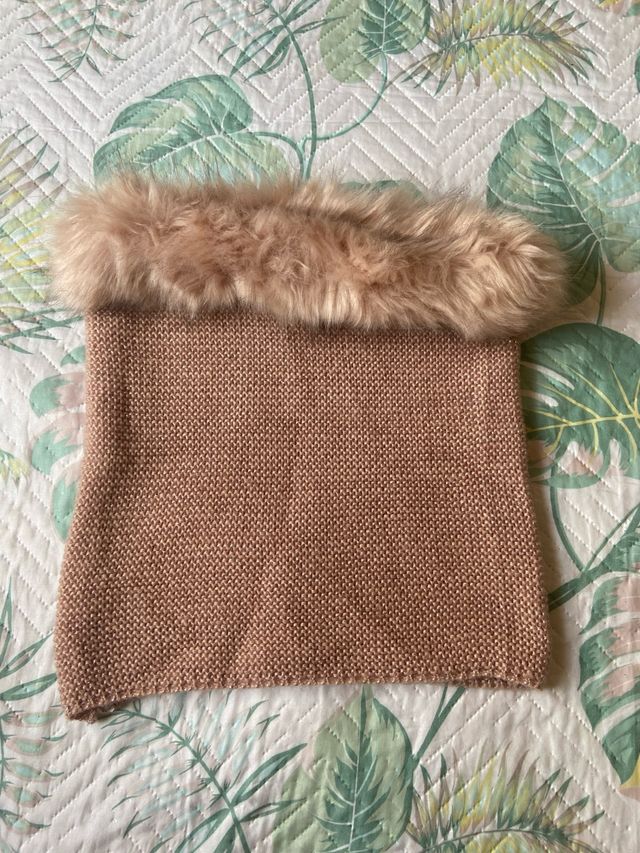 Cuello lana y pelo beige/marrón