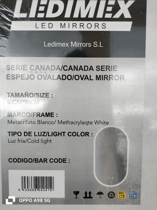 Espejo de baño ovalado sin estrenar