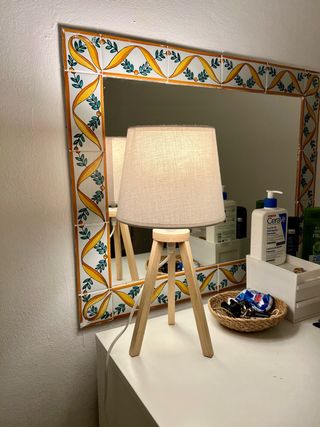 Lámpara de Mesa Madera y Tela Beige