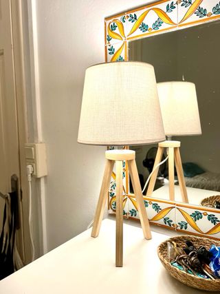 Lámpara de Mesa Madera y Tela Beige