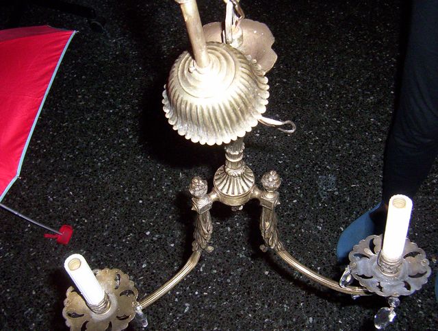 Lampadario antico bronzo 3 luci con gocce