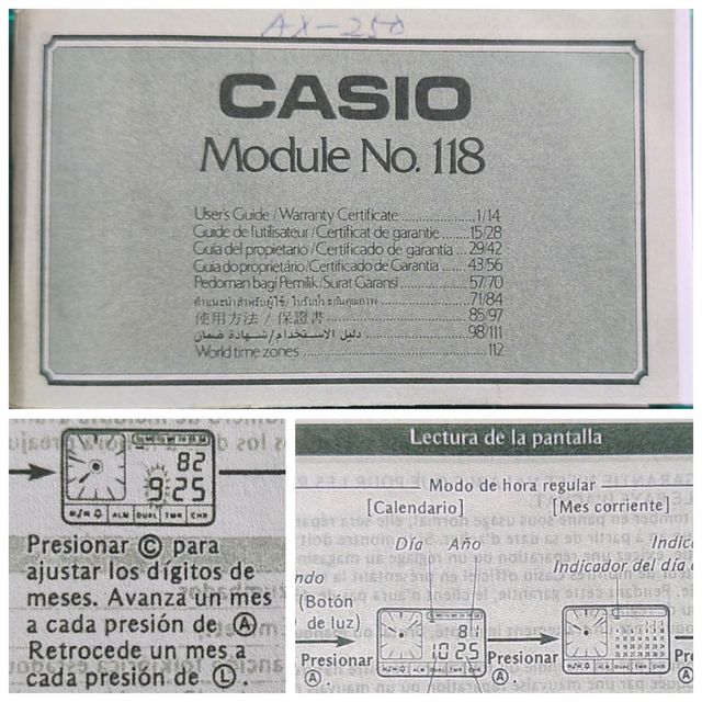 Instrucciones reloj Casio módulo 118. Leer
