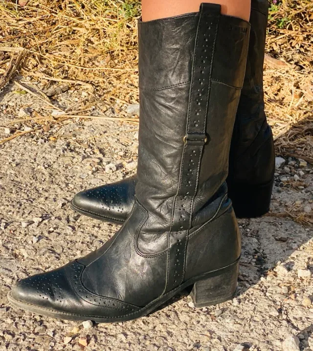 Botas Cowboy Piel Vintage Nature Negras