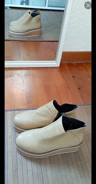 Botines beige plataforma cuña talla 35