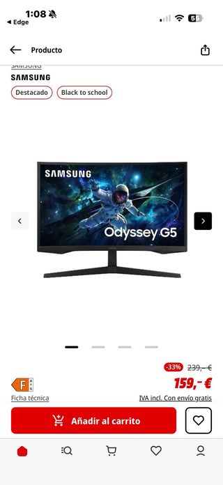 Monitor Gaming Samsung Odyssey G5 27” QHD 165Hz