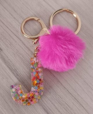 Llavero Letra J Pompon Rosa