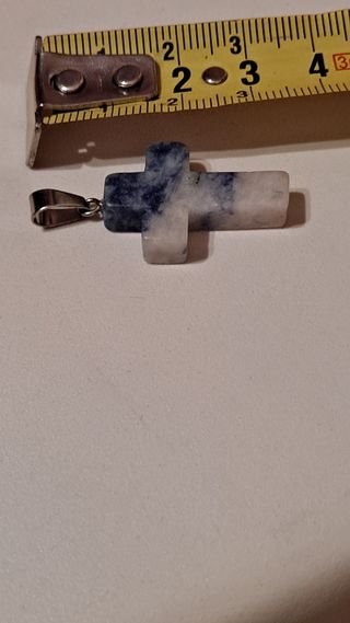 Colgante Cruz Piedra Azul y Blanca