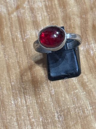 Anillo Plata 925 con Piedra Sintética Roja