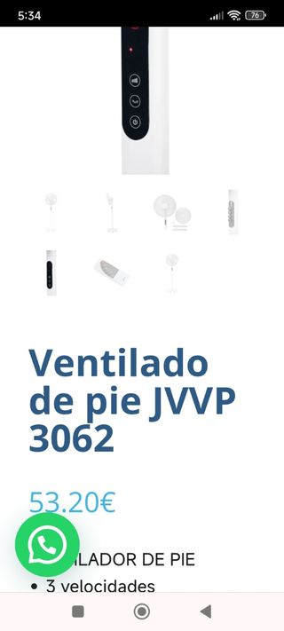 Solo hoy Ventilador de pie Jata con mando a distan
