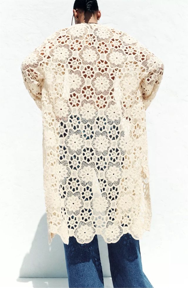 Chaqueta Kimono Crochet Zara Beige claro