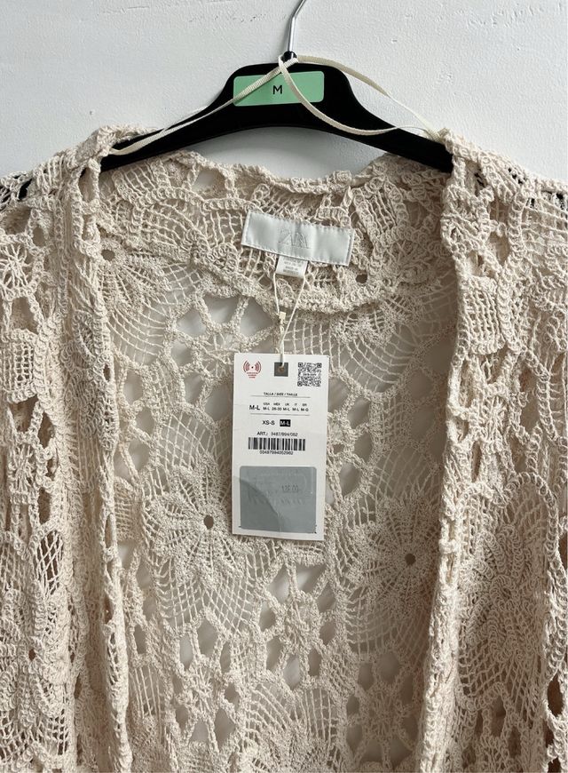 Chaqueta Kimono Crochet Zara Beige claro