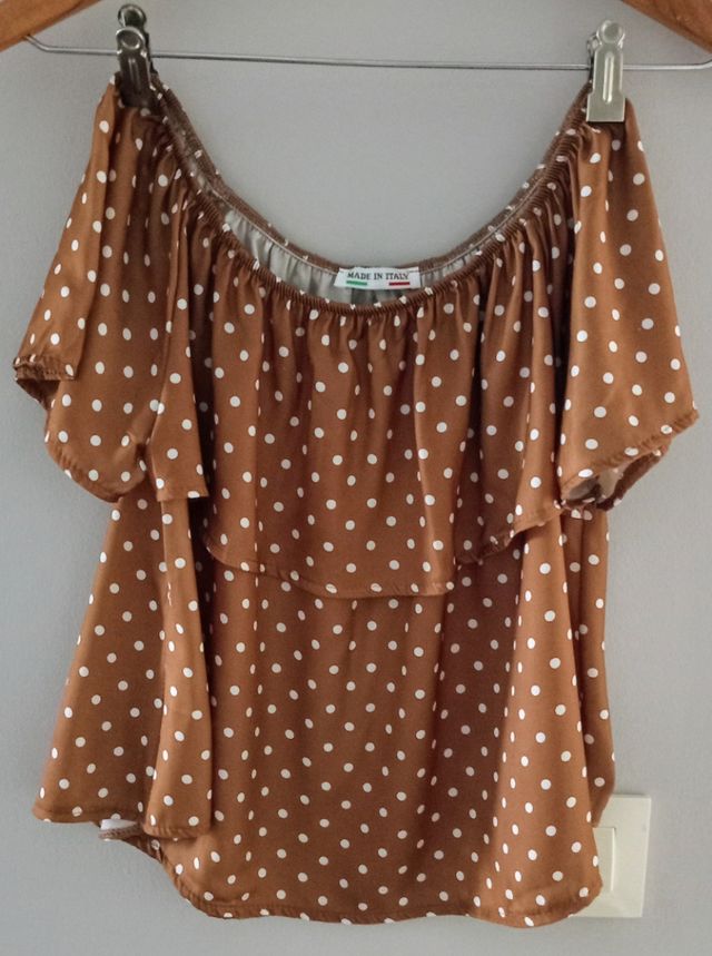 Blusa marrón lunares talla única