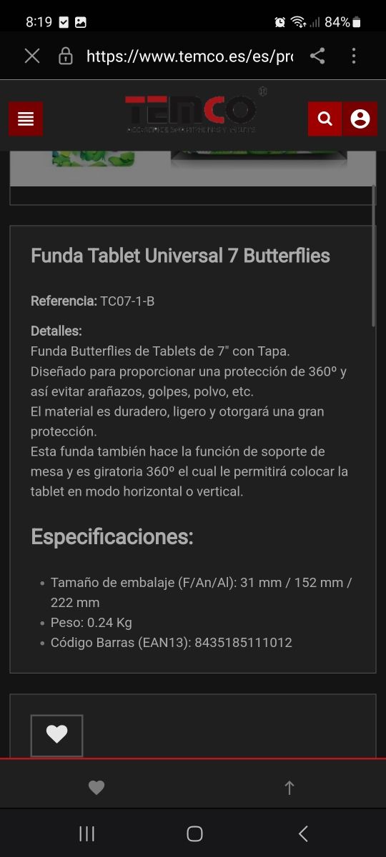 Funda universal para tablet con mariposas