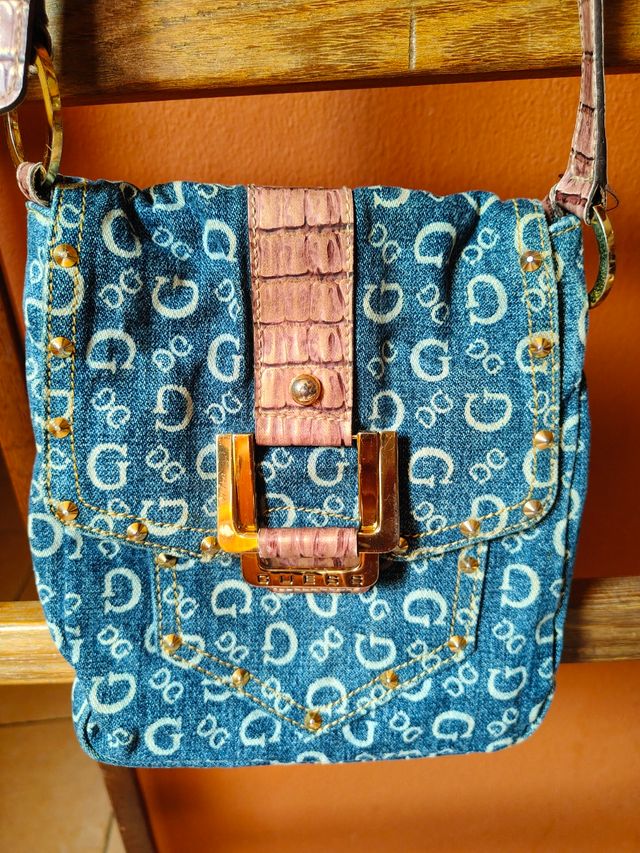 Borsa Guess Denim con Logo G e Dettagli Oro