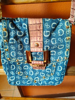 Borsa Guess Denim con Logo G e Dettagli Oro