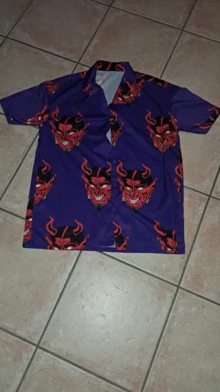 Camicia Hip Hop Viola con Teschi Rossi