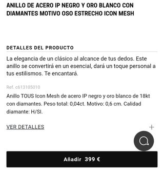 Anillo Tous Acero Blanco y Brillantes