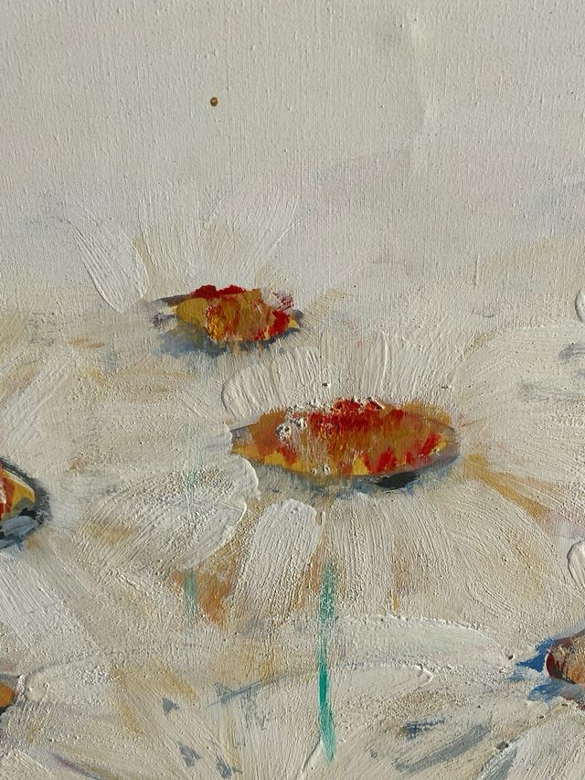 Óleo de margaritas pintado a mano sobre lienzo