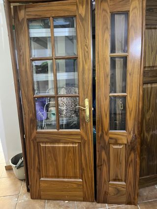 Puerta Nogal y Cristal