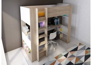 Cama estudio con escritorio y estanterías