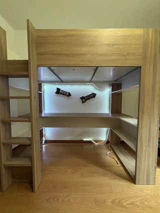 Cama estudio con escritorio y estanterías