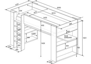 Cama estudio con escritorio y estanterías
