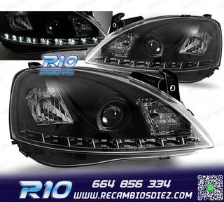 FAROS PARA OPEL CORSA C 00-06 LUZ DIURNA LED NEGROS