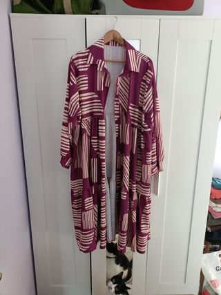 Vestido camisero estampado morado y beige XXL