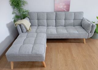 Sofá Cama New María, Tela Gris. Cómodo. EN OFERTA!