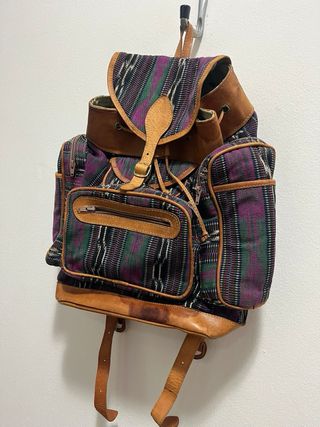 Zaino Vintage Pelle Tessuto Multicolor