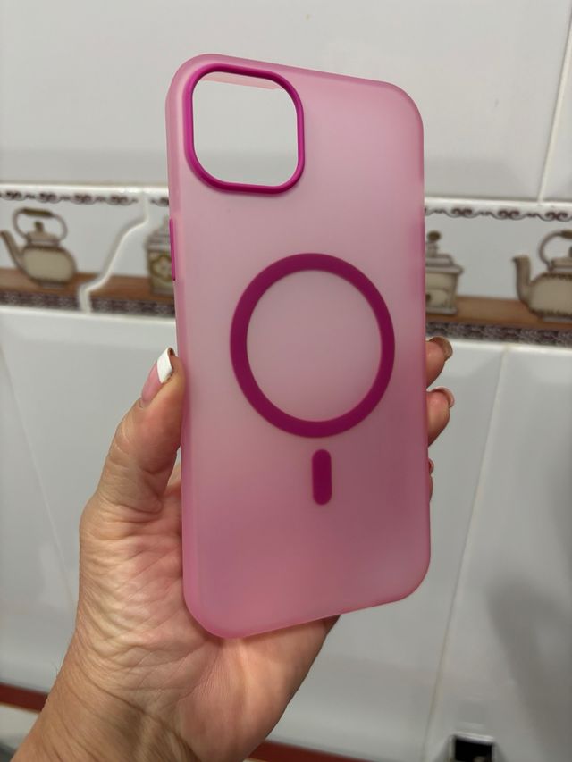 Funda iPhone 14/15 Plus Rosa y fucsia Translúcida