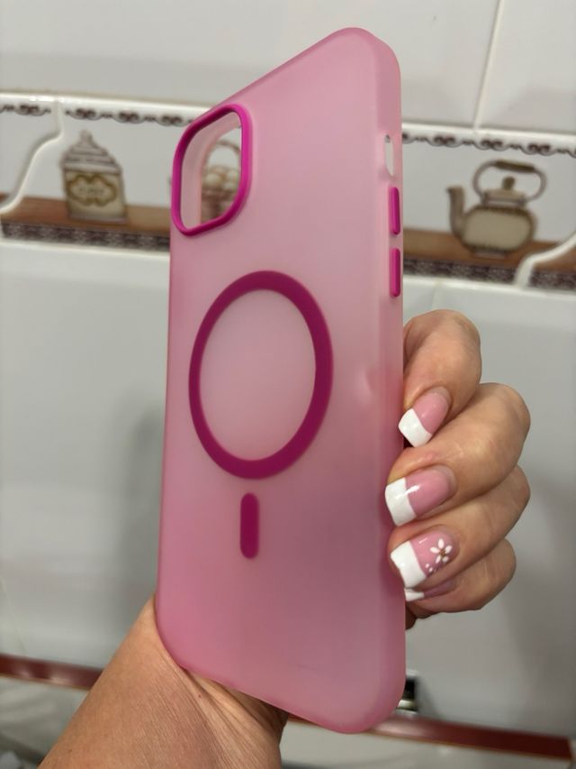 Funda iPhone 14/15 Plus Rosa y fucsia Translúcida