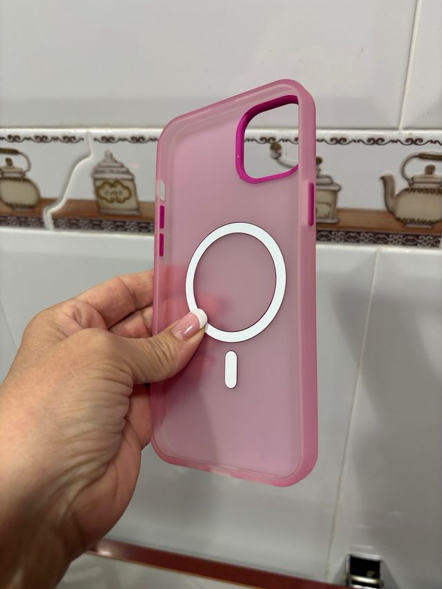 Funda iPhone 14/15 Plus Rosa y fucsia Translúcida