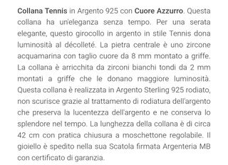 Collana tennis argento con cuore azzurro Cm.40