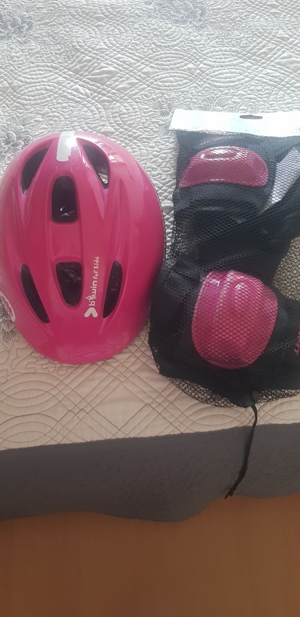 Casco y protecciones patines rosa 47-53 cm