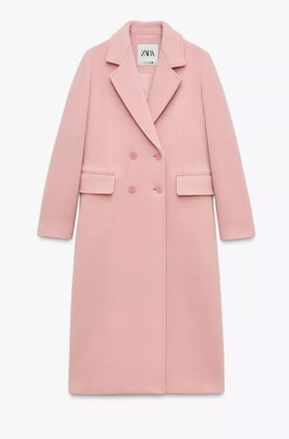 Abrigo Zara Cruzado Lana Rosa Talla S