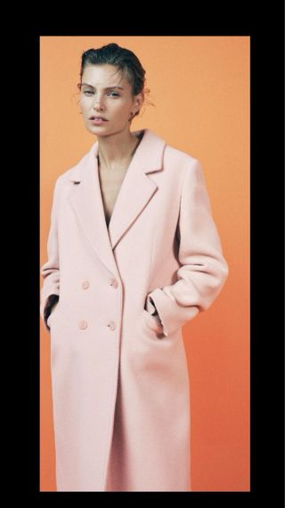 Abrigo Zara Cruzado Lana Rosa Talla S
