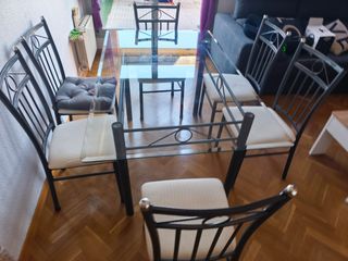 Mesa de cristal de comedor + 6 sillas